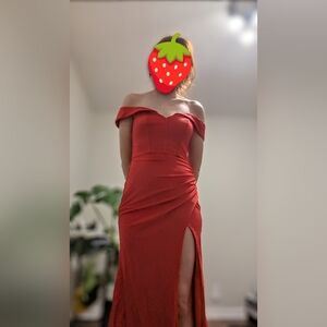 David's Bridal Strapless Scarlet Gown